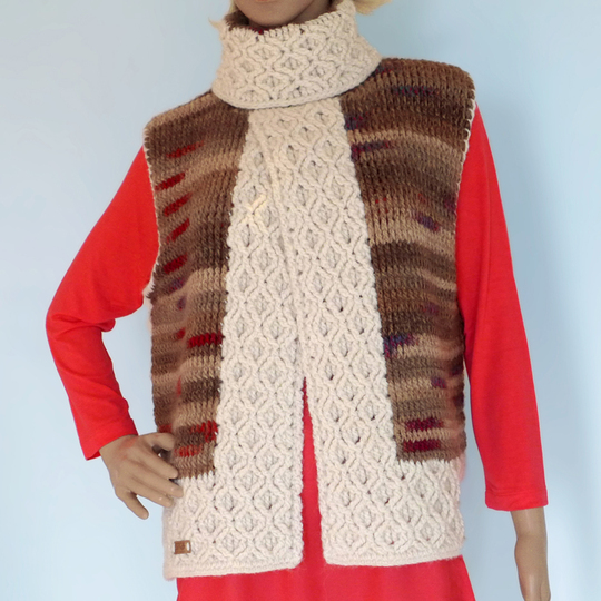 Mod. 026 - Häkelanleitung Pullunder in Wickeloptik mit Zopfmuster