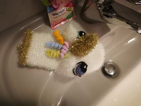 Häkelanleitung Einhorn Waschhandschuh/Schwamm