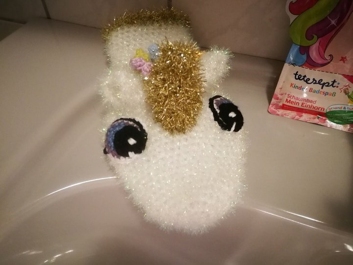 Häkelanleitung Einhorn Waschhandschuh/Schwamm
