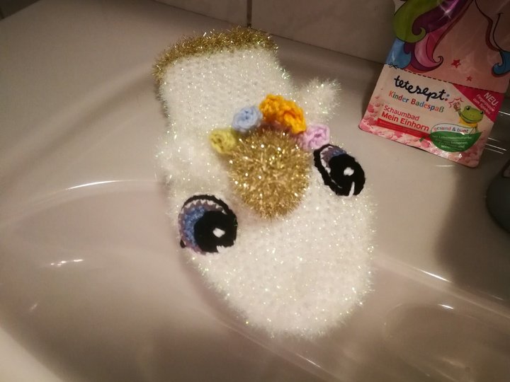 Häkelanleitung Einhorn Waschhandschuh/Schwamm