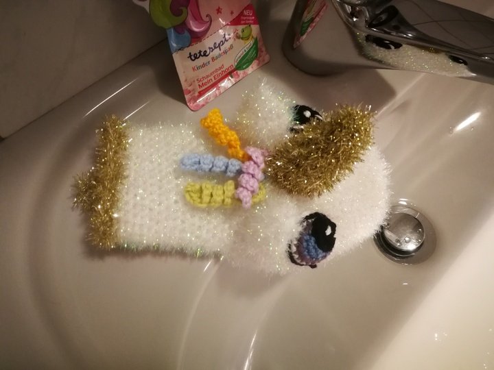 Häkelanleitung Einhorn Waschhandschuh/Schwamm