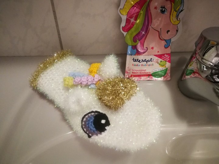Häkelanleitung Einhorn Waschhandschuh/Schwamm