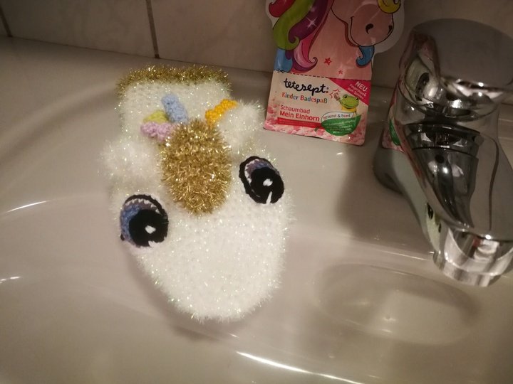 Häkelanleitung Einhorn Waschhandschuh/Schwamm