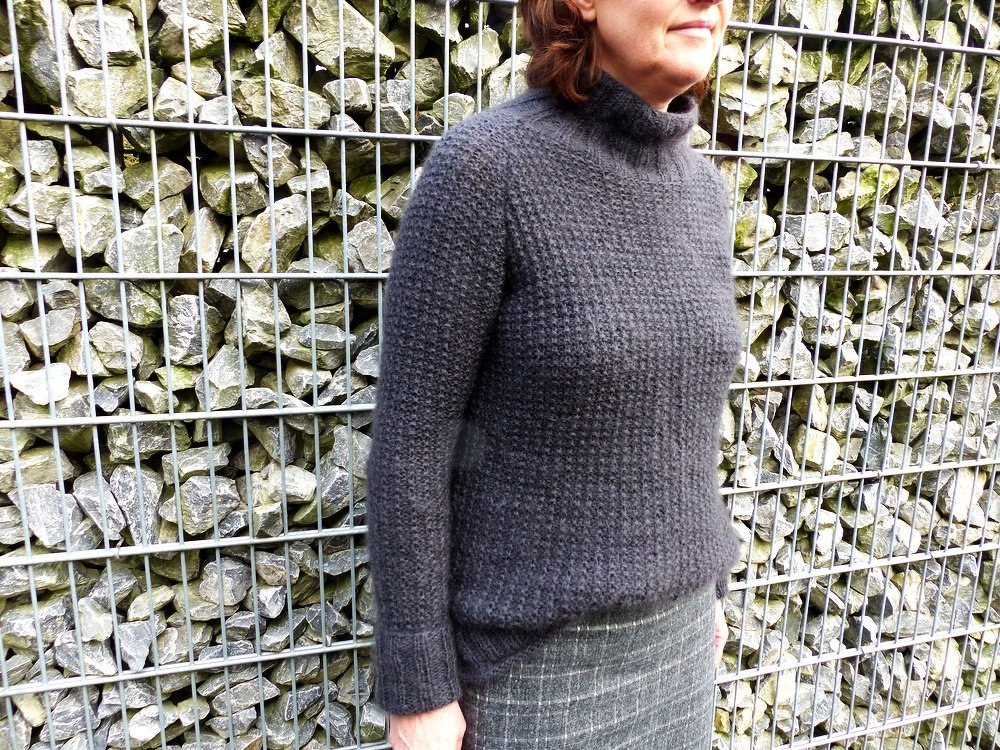 Strickanleitung, Pullover mit Raglanschräge und Stehkragen, Größe S - XXL