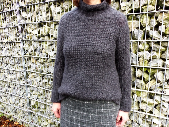Strickanleitung, Pullover mit Raglanschräge und Stehkragen, Größe S - XXL