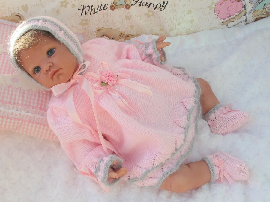 Strickanleitung Modell Leonie Gr.50/54 für Baby und Reborn 3-teilig