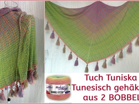 Tuch Tuniska tunesisch Häkeln mit 2 BOBBEL-COTTON von Woolly Hugs