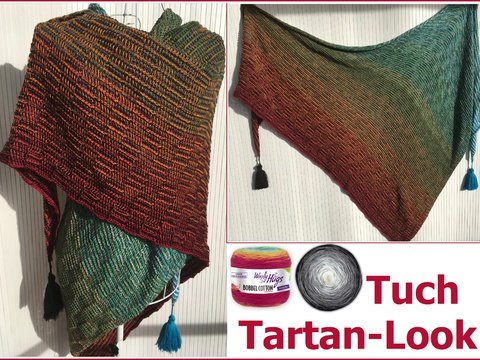 Tuch Tartan-Look tunesisch Häkeln mit 2 BOBBEL-COTTON von Woolly Hugs