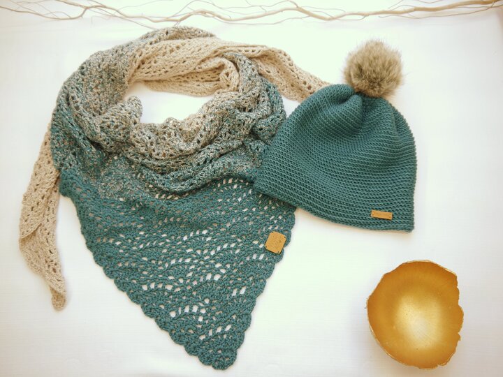 Häkelanleitung - Wende-Beanie und Dreieckstuch im Set Wooly - No.186S