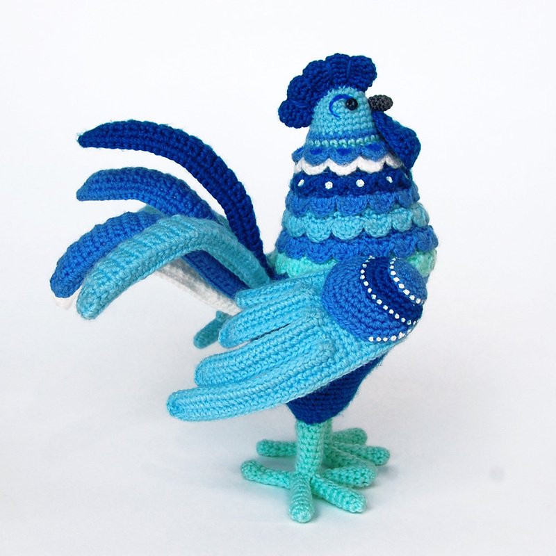 Amigurumi Pattern for Rooster Gordey. Crochet bird tutorial. Gzhel style.