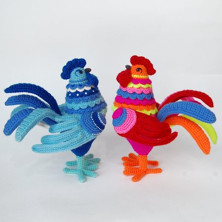 Amigurumi Pattern for Rooster Gordey. Crochet bird tutorial. Gzhel style.