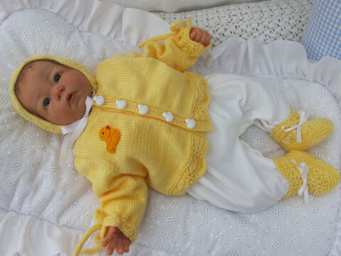 Strickanleitung Babygarnitur Entchen Gr. 56 für Baby und Reborn