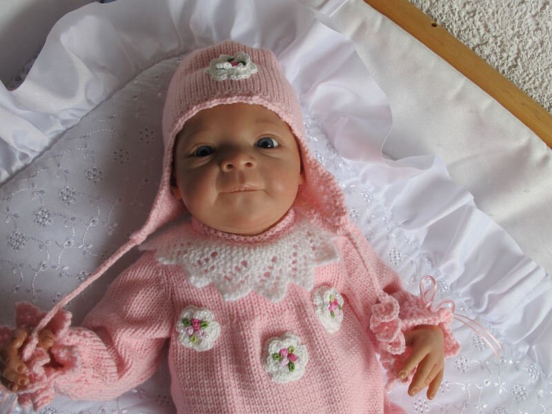 Strickanleitung Babyset 3-teilig Spitze Gr.50/54 für Baby und Reborn - Bild 5