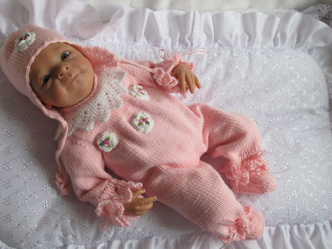 Strickanleitung Babyset 3-teilig Spitze Gr.50/54 für Baby und Reborn