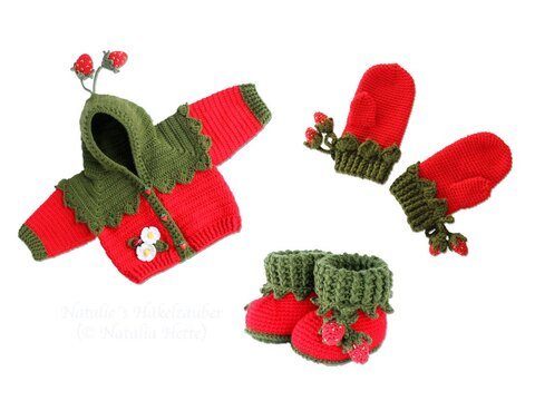 3 PDFs Spar-Set: Jacke + Handschuhe + Schuhe "Erdbeere"