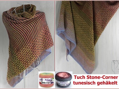 Tuch Stone-Corner tunesisch Häkeln mit 2 BOBBEL-COTTON von Woolly Hugs