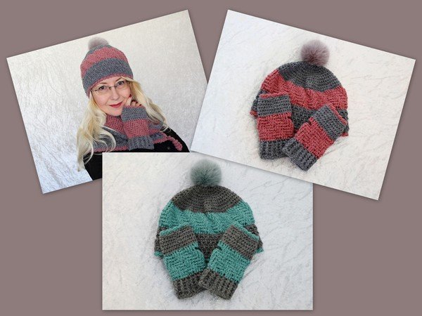 Crochet pattern hat and wrist warmers Snuggly