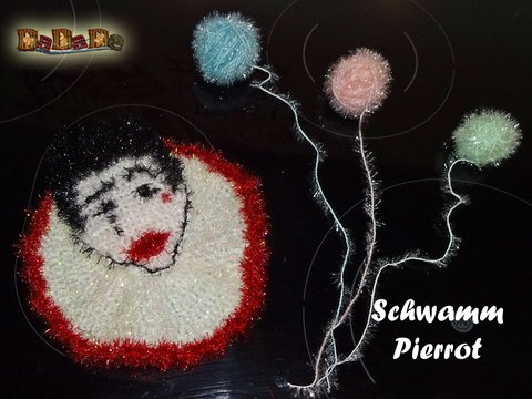 Küchenschwamm oder Badeschwamm Harlekin, Pierrot, gehäkelt von Dadade