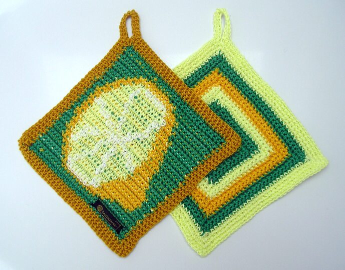 Häkelanleitung Topflappenset "Zitrone"