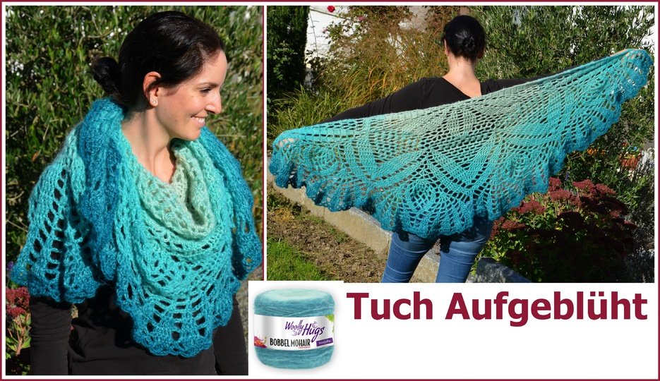 Tuch "Aufgeblüht" mit 1 BOBBEL-MOHAIR von Woolly Hugs gehäkelt
