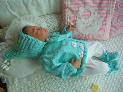 Strickanleitung Babygarnitur BIBI Gr. 50 für Baby und Reborn