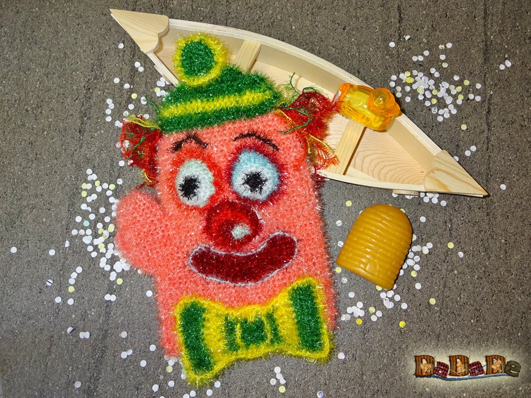 Dusch- und Peeling-Handschuh Clown Peppi , gehäkelt von Dadade - Bild 5