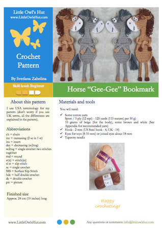 025 Crochet Pattern - Horse Ge-GE-Bookmark or decor - Amigurumi PDF file by Zabelina CP