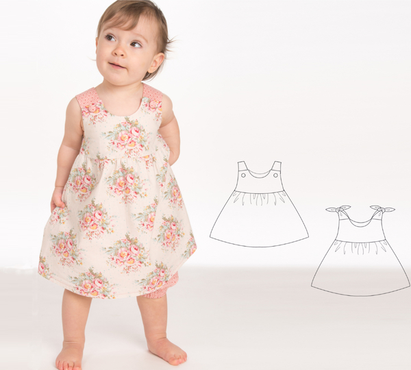 sewing pattern baby pinafore CLARA & LIPSIA tutorial 3m/6m–3y/4y