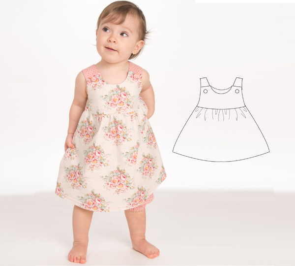sewing pattern baby pinafore CLARA & LIPSIA tutorial 3m/6m–3y/4y