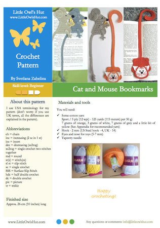 024 Crochet Pattern - Cat and MousE-Bookmarks or decor - Amigurumi PDF file by Zabelina CP