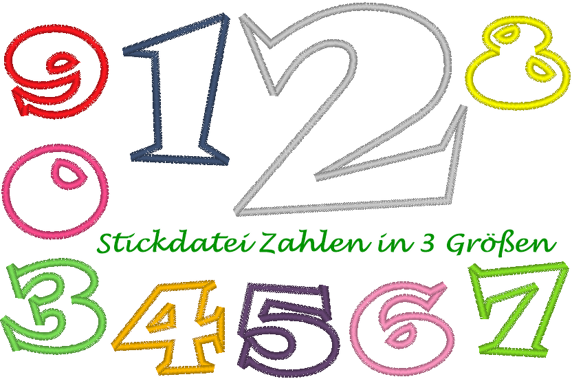 Stickdatei Zahlen in 3 Größen