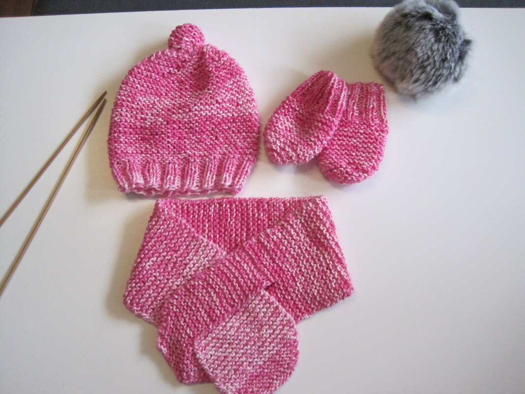 Strickanleitung Babyset Fäustlinge, Steckschal und Mütze von 0-24 Monate- 1 Kauf = verschiedene Größen - Bild 2