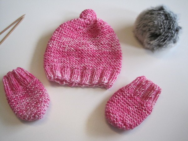 Strickanleitung Babyset Fäustlinge, Steckschal und Mütze von 0-24 Monate- 1 Kauf = verschiedene Größen