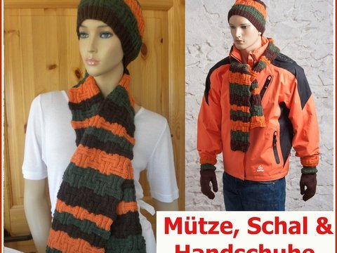 Herrenset Schal, Mütze und Handschuhe stricken