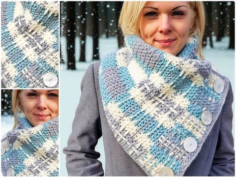 Häkelanleitung für Schalkragen in Tartan-Optik - Halswärmer | Neckwarmer #3