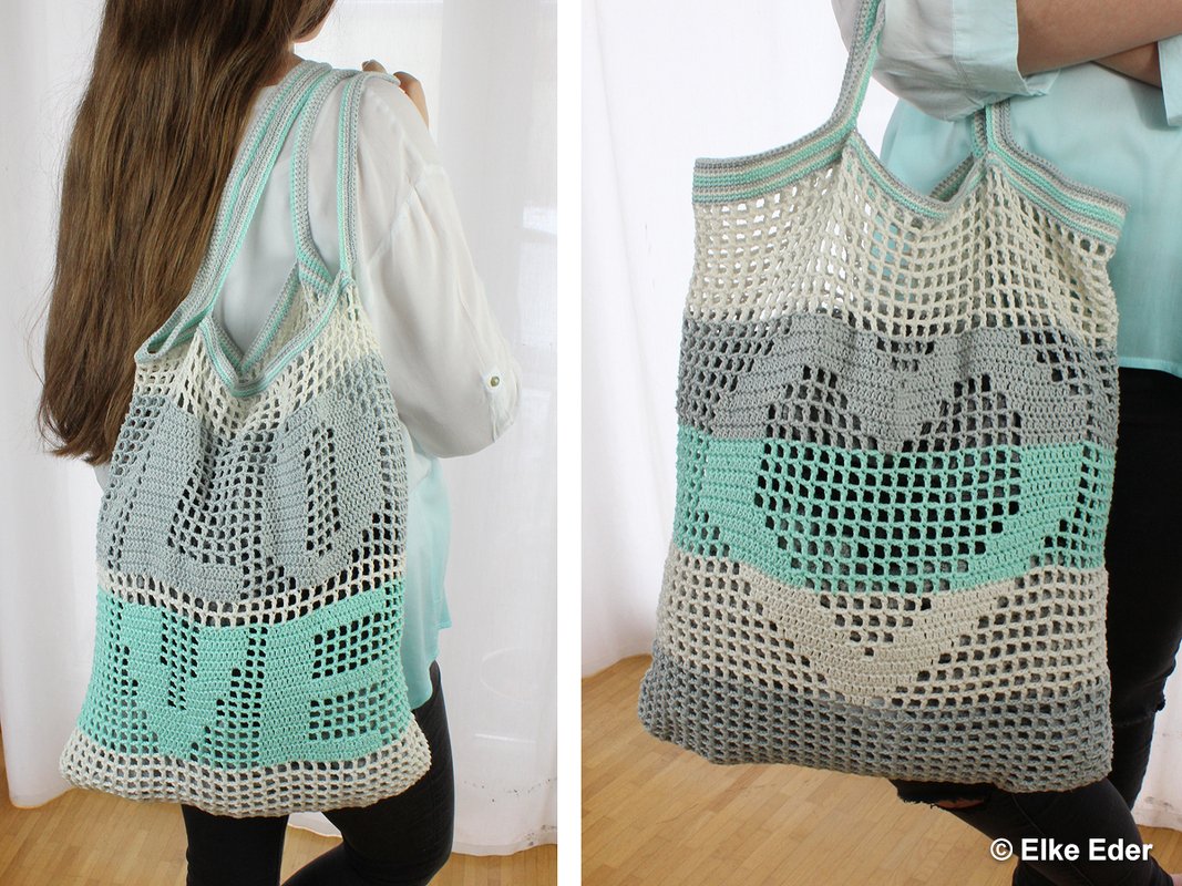 Sparset - Einkaufsnetz Shopper Tasche Umhängetasche "Love" und "Herz"