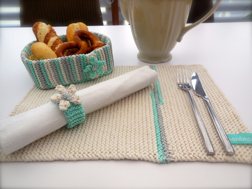 3 tlg. Frühstücksset - Platzset/Körbchen/Serviettenring - Strickanleitung