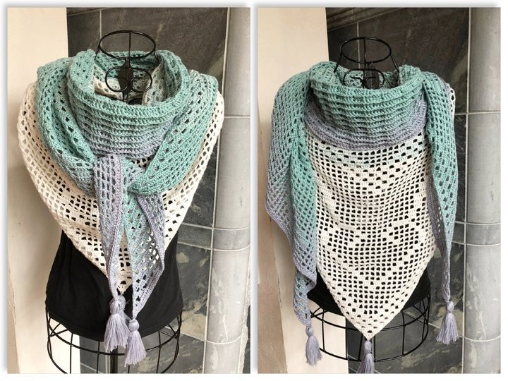 Häkeln / Set / Dreieckstuch / Schultertuch / "Curly" + Stirnband