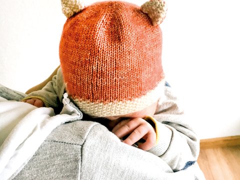 Fuchs Mütze - Neugeborene, Babys Strickanleitung Größe Kopfumfang ca.40 cm