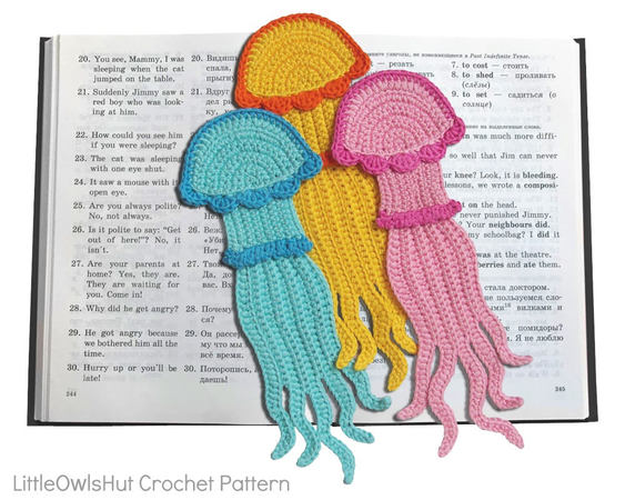 151 Crochet Pattern - Jellyfish bookmark or decor - Amigurumi PDF file by Zabelina CP