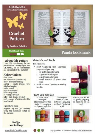 136 Crochet Pattern Baby Panda bookmark or decor - Amigurumi PDF file by Zabelina CP