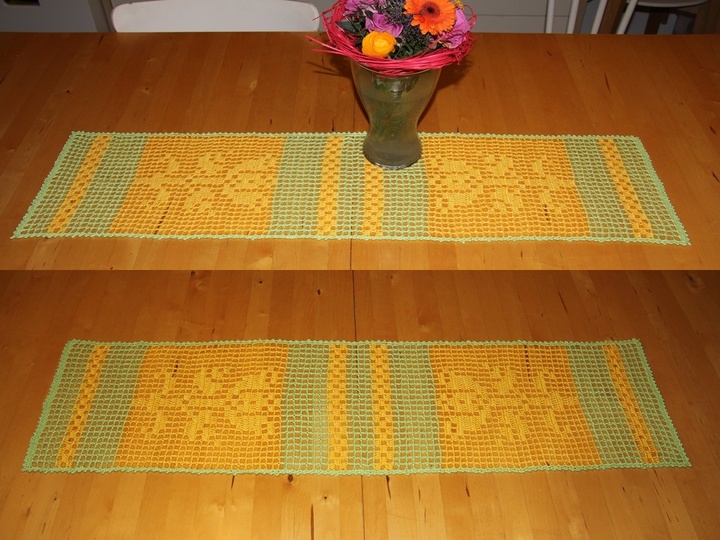 Frühlingsfrischer Tischläufer - Filethäkeln - Häkelanleitung