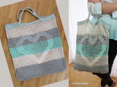 Einkaufsnetz Tasche Beutel mit Herz - Häkelanleitung