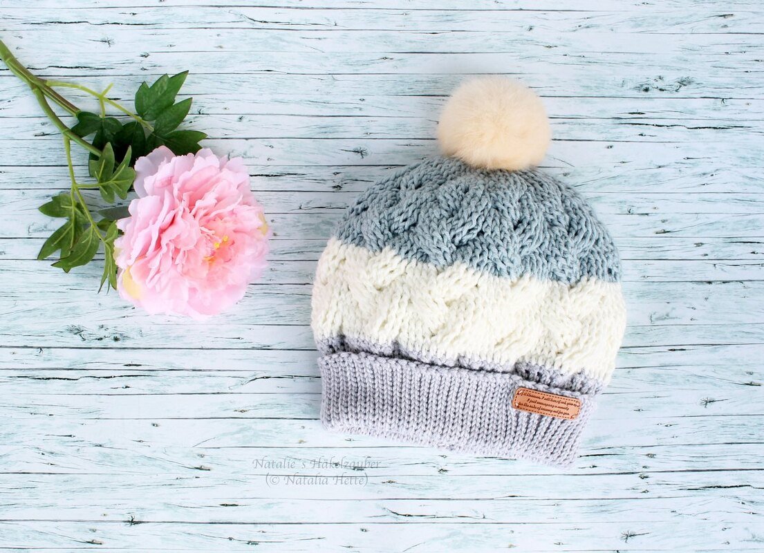 Warm beanie “Shadow” (cable patter, all sizes) - Image 2