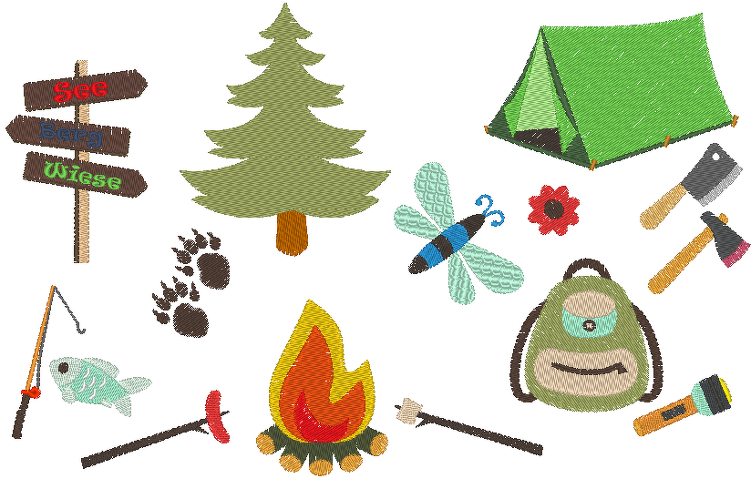 Mega Set Stickdatei Camping Zelt