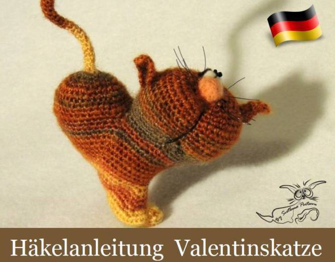 028DE Häkelanleitung Valentinskatze - Amigurumi PDF Pertseva CP
