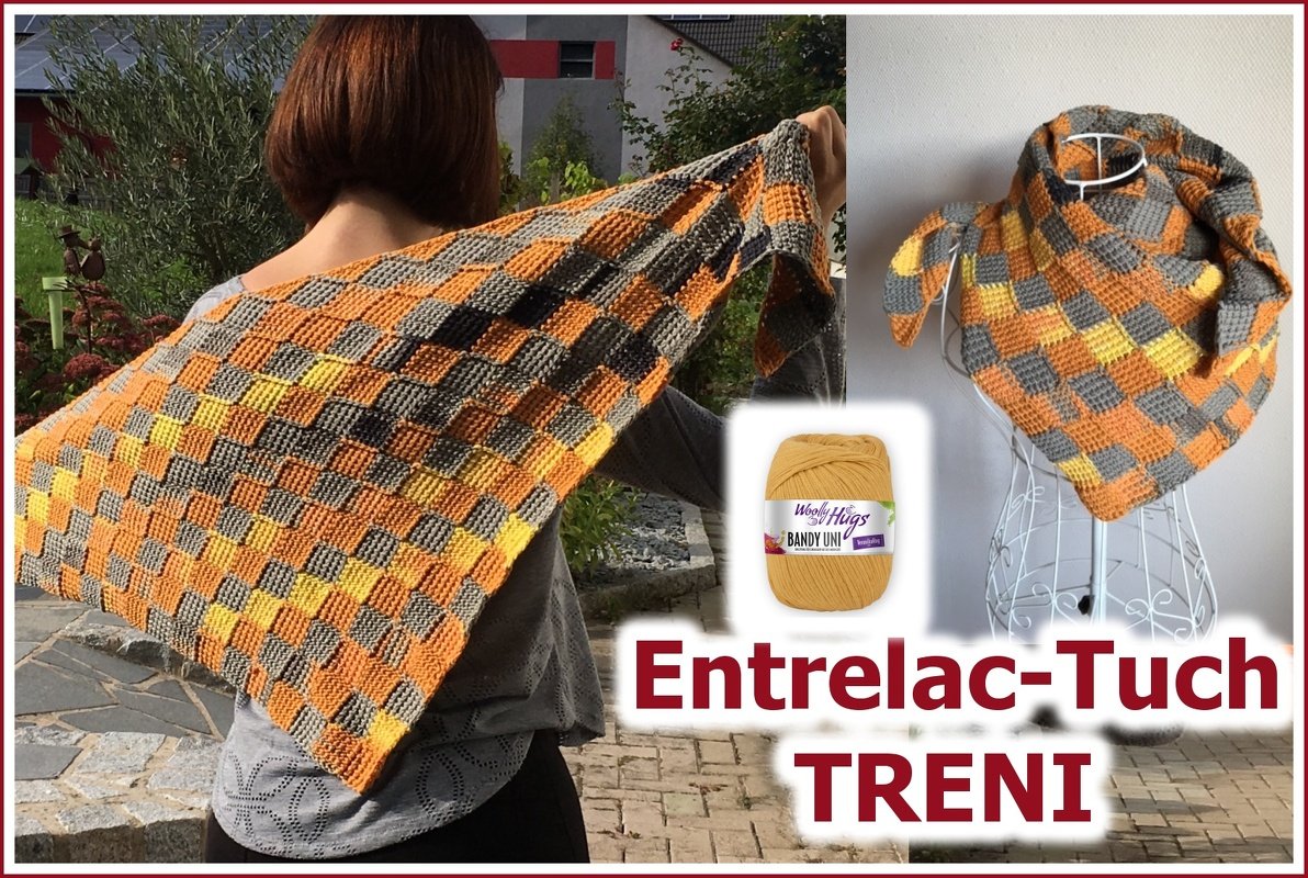 Entrelac-Tuch TRENI Tunesisch Häkeln aus BANDY von Woolly Hugs