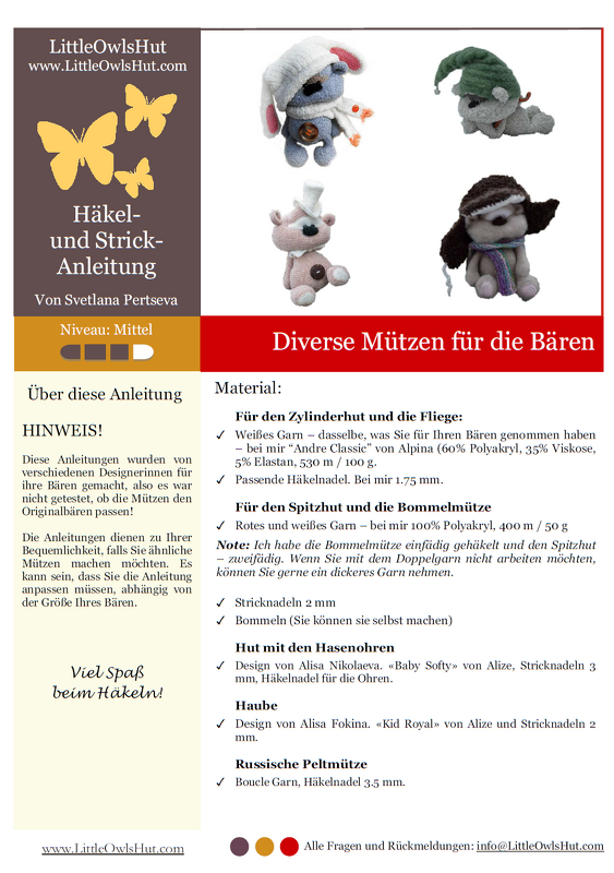 140DE Häkel- und Strickanleitung Mützen für den Bären - PDF Pertseva CP - Bild 3