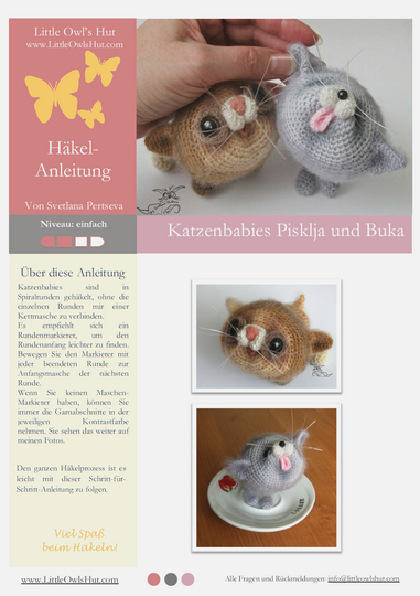 020DE Häkelanleitung Katzenbabies - Amigurumi PDF Pertseva CP