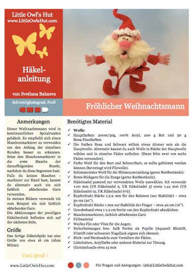 057DE Häkelanleitung Fröhlicher Weihnachtsmann - Amigurumi PDF Bakaeva CP